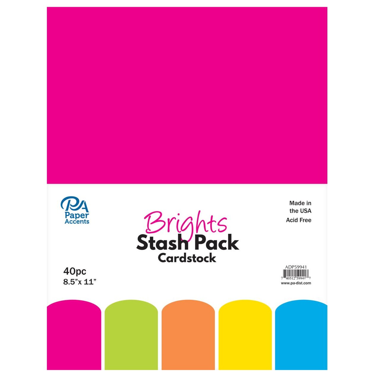 PA Paper Accents Stash Pack Cardstock Pack 8.5" x 11" Brights, colored cardstock paper for card making, scrapbooking, printing, quilling and crafts, 65lb., 40 pieces
